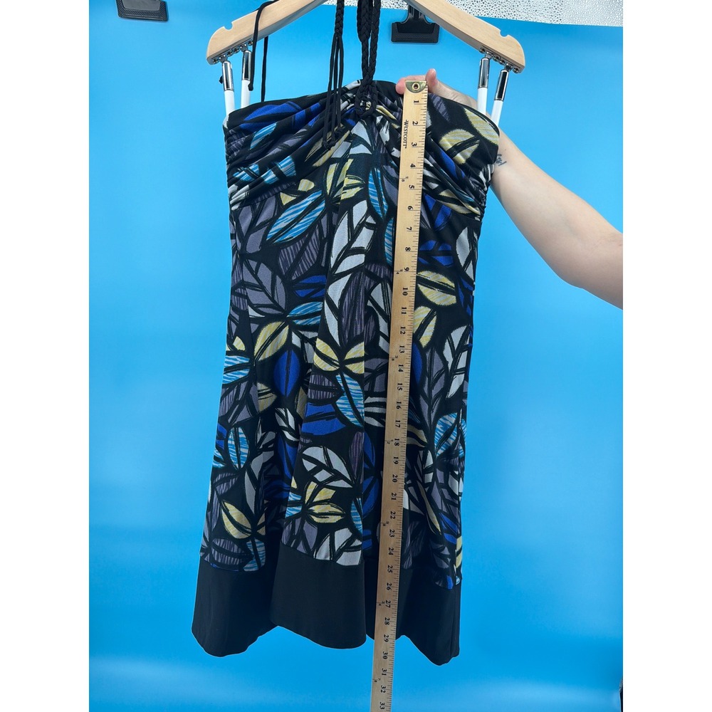 B. Darlin Girls Blue Yellow Leaf Print Halter Neck Party Dress Size 11/12 - Picture 4 of 5